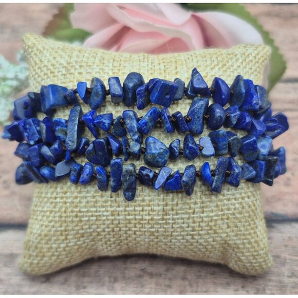Muti Strand Natural Blue Lapis Chip Stone Bracelet Boho Hippie Nature Lover - Picture 2 of 9